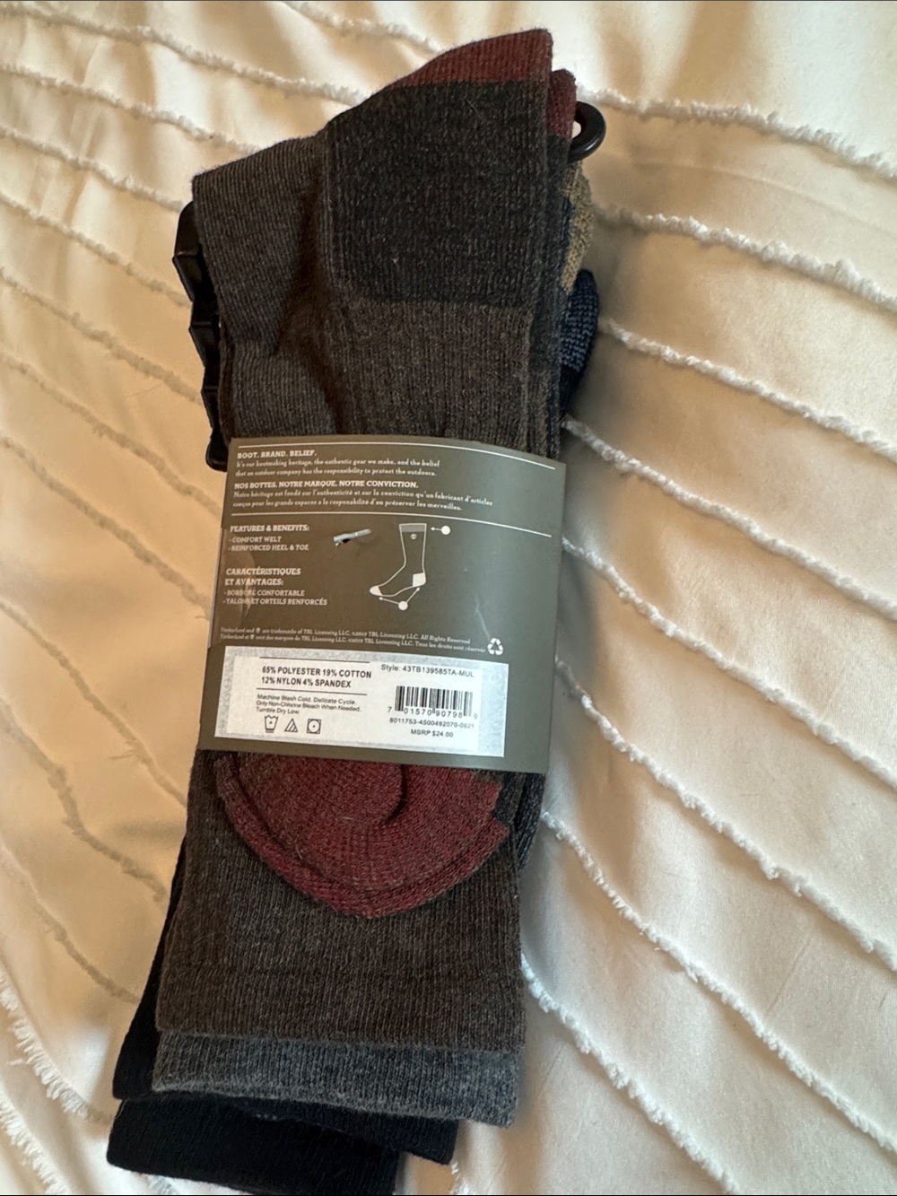 Timberland Men's Crew Sock Pack - Black, Gray, Brown, Maroon - Picture 3 of 5